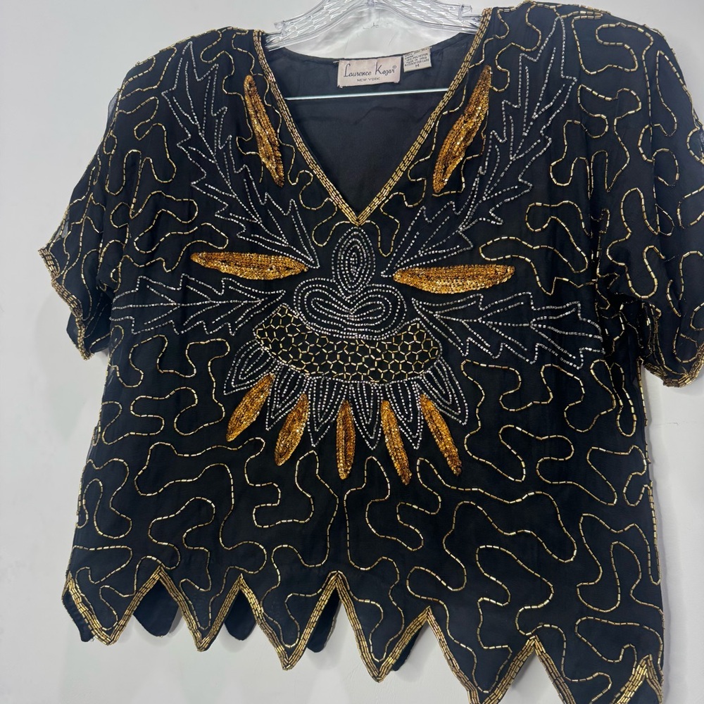 Vintage Laurence Kazar New York Hand Beaded 100% Silk Blouse - Picture 7 of 13